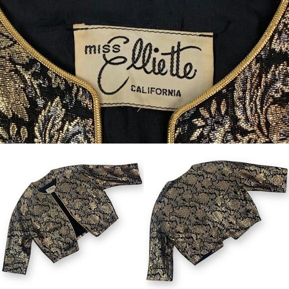 1950's MISS ELLIETTE of CALIFORNIA woven gold and black floral cropped jacket - Picture 14 of 14